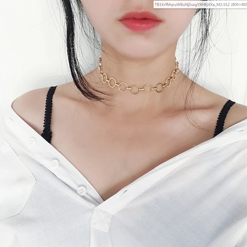 

2019 harajuku necklace korean fashion trend round vintage necklaces women sweet metal circle sexy hip hop clavicle chains women