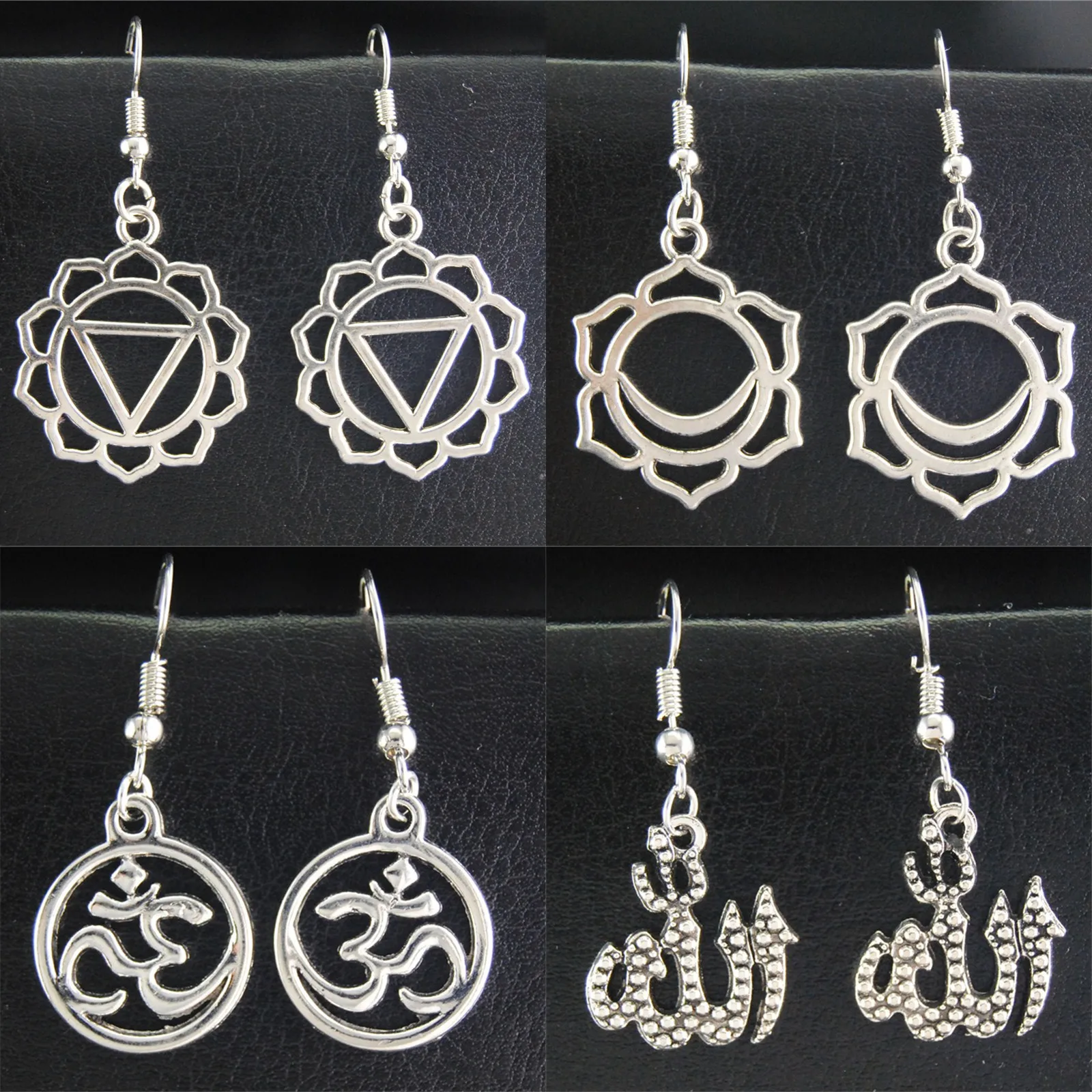

1pc Tibetan Silver Yoga Allah Earrings Om Charms Drop Earrings For Women I Love Yoga Jewelry