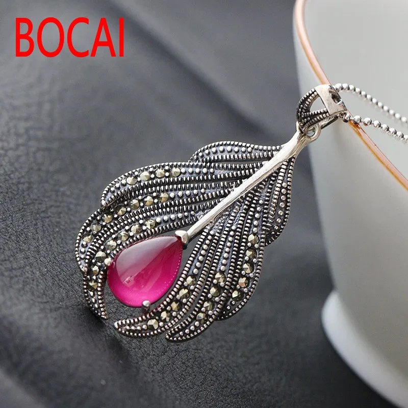 

925 Silver Pendant inlaid Red Silver Pendant feather lady just Thai silver pendant
