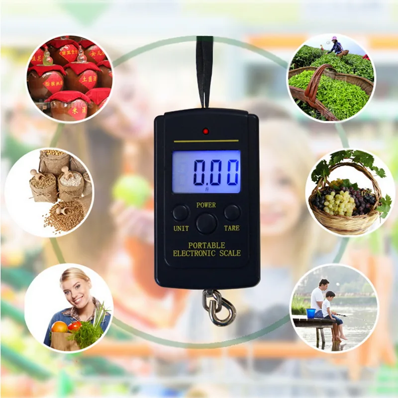 

Urijk 1PC 100g/40kg Digital Hanging Scale Mini Luggage Hook Scale Electronic Scale Weight Balance LCD Backlight Portable New
