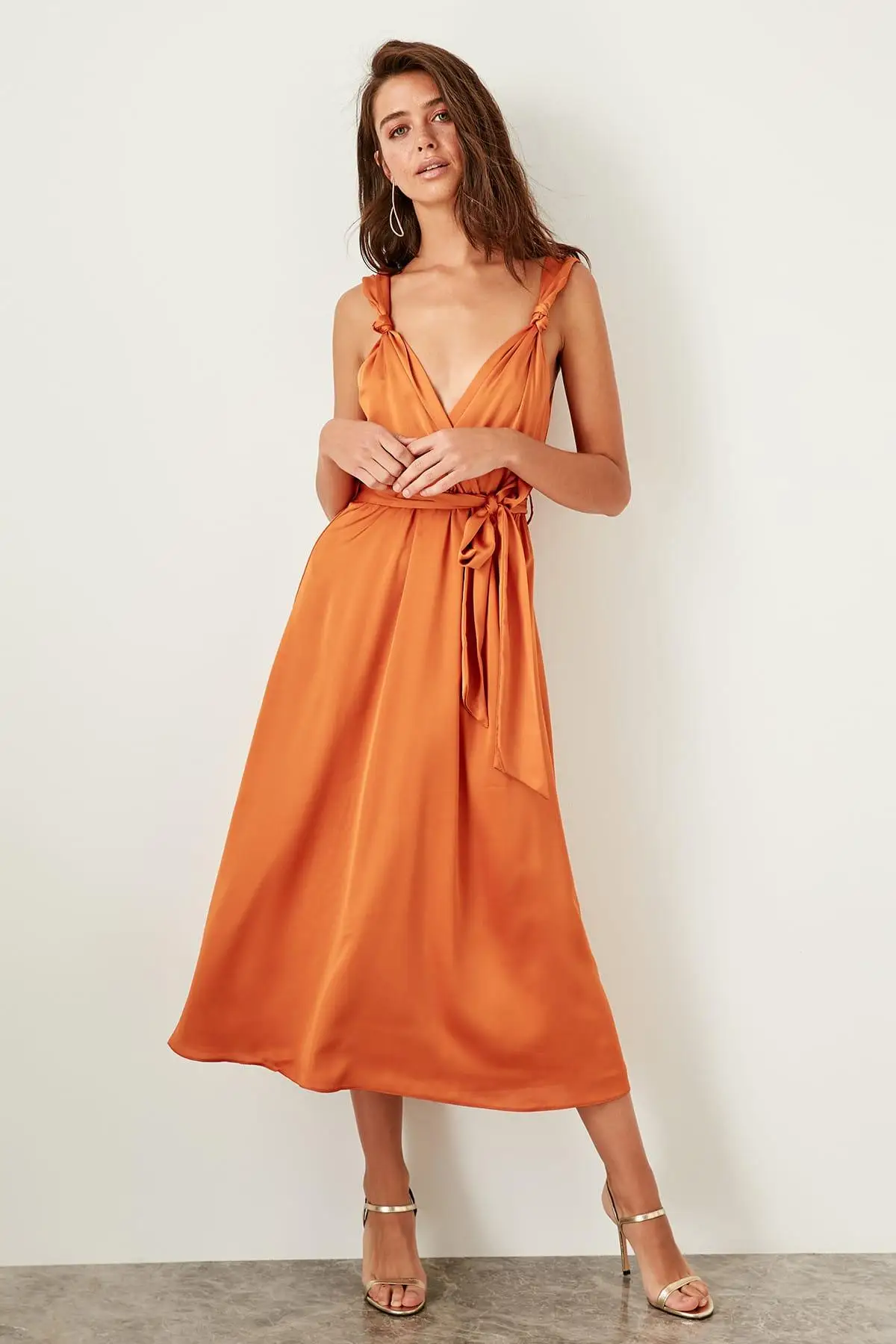 Trendyol оранжевое платье с поясом TPRSS19BB0283|Платья| |