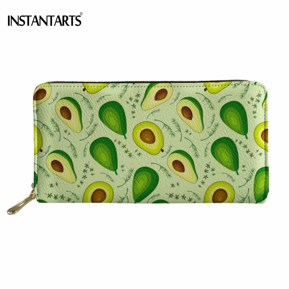 

INSTANTARTS Funny Fruit Avocado 3D Printing Woman Long PU Leather Wallet Brand Design Female Card Holder Large Purse for Girls