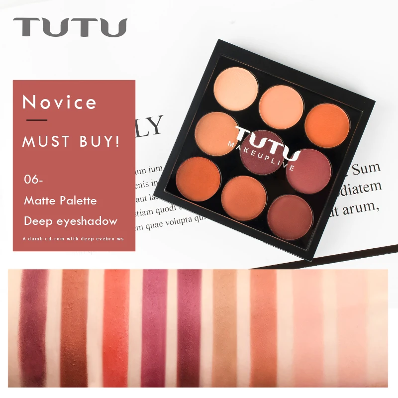 TUTU 9 видов цветов мерцающие матовые пигментные блестящие тени для век палитра с