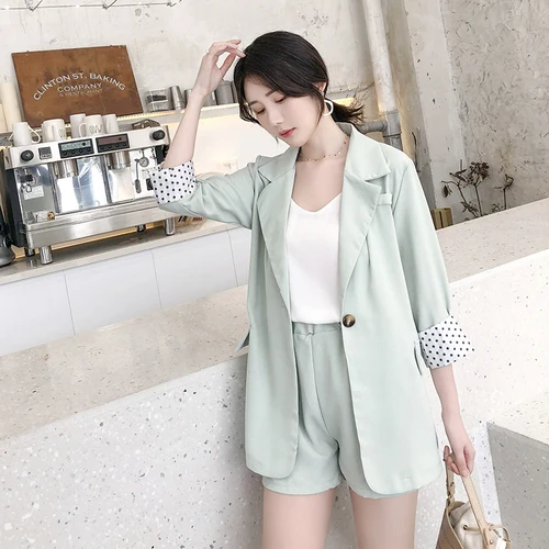 

Temperament Button Two Pieces Spring Chic Casual Shorts For Women Suit Female