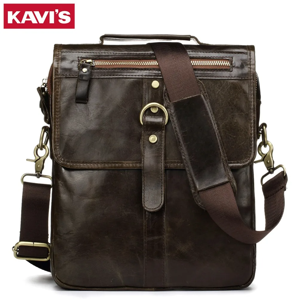 

KAVIS 100% Cowhide Genuine Leather Shoulder Bag Original Men Messenger Crossbody Handbag Sling Chest For Male Small Zipper Soft