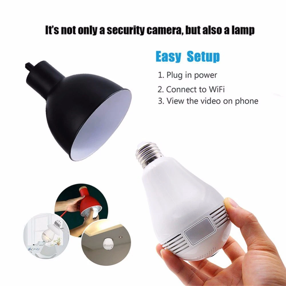 1.3 Megapixels 360-Degree Fisheye IP Camera Panoramic Network Wireless Camera LED Bulb Smart Home Security Camera 1.3 Megapixels 360-Degree Fisheye IP Camera Panoramic Network Wireless Camera LED Bulb Smart Home Security Camera