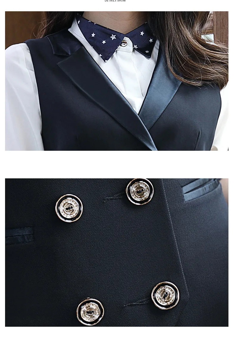 Fashion Business Interview Women Vest Spring Slim V Neck Double Row