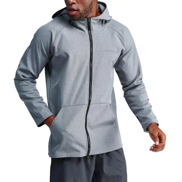 Men Fleece Sports Hoodie Outdoor Sportswear Fitness Running Long Sleeve Zipper Coat Training