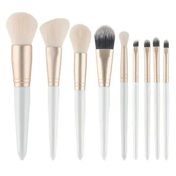 

9pc Pearl White Wooden Handle Beauty Makeup Brushes Set Cosmetic Foundation Powder Blush Eye Shadow Imitation Wool Makeup Brush