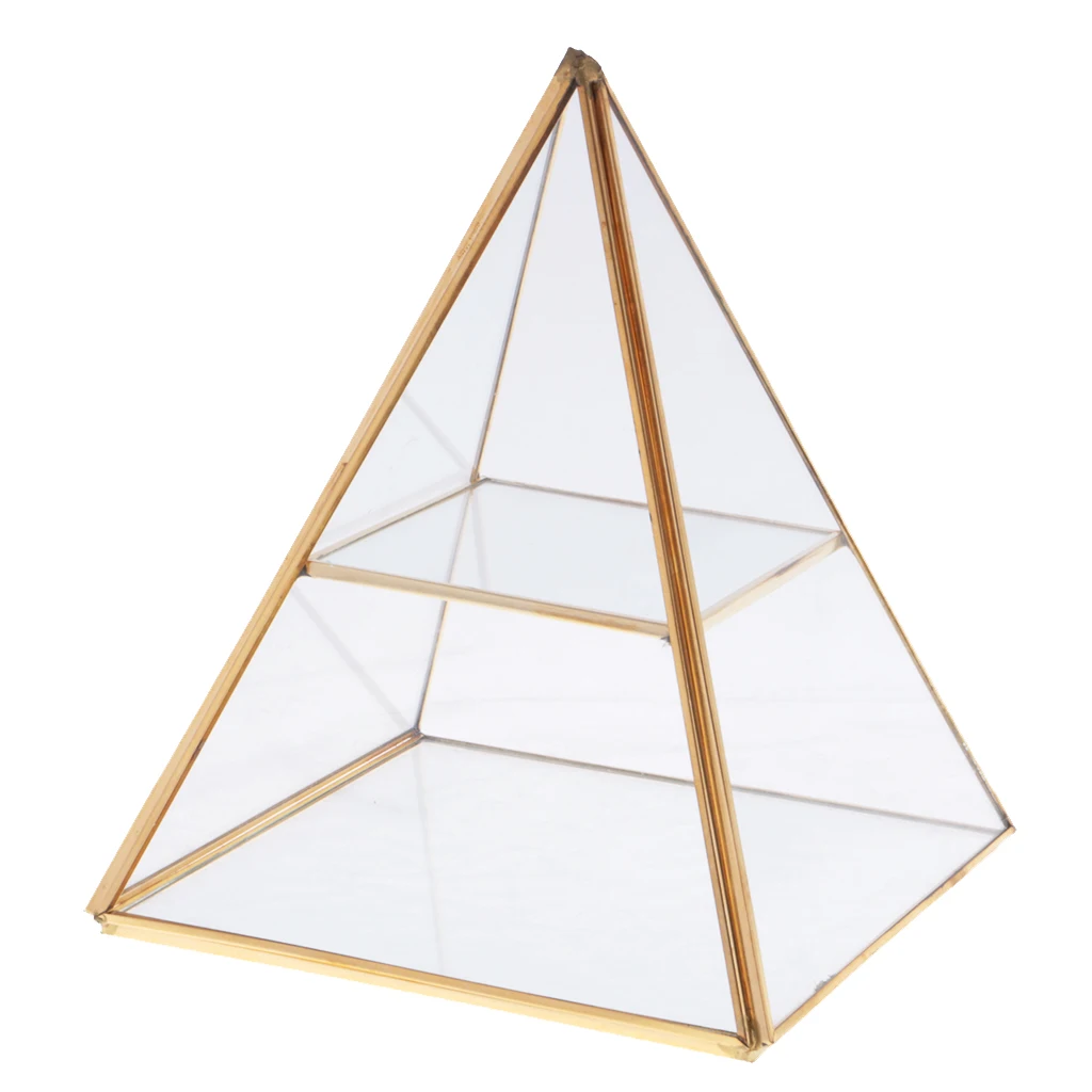 Pyramid Shape Glass Jewelry Box Display Jewelry Organizer Gold Colored Gift for Wedding Bridal Girlfriend Sisters