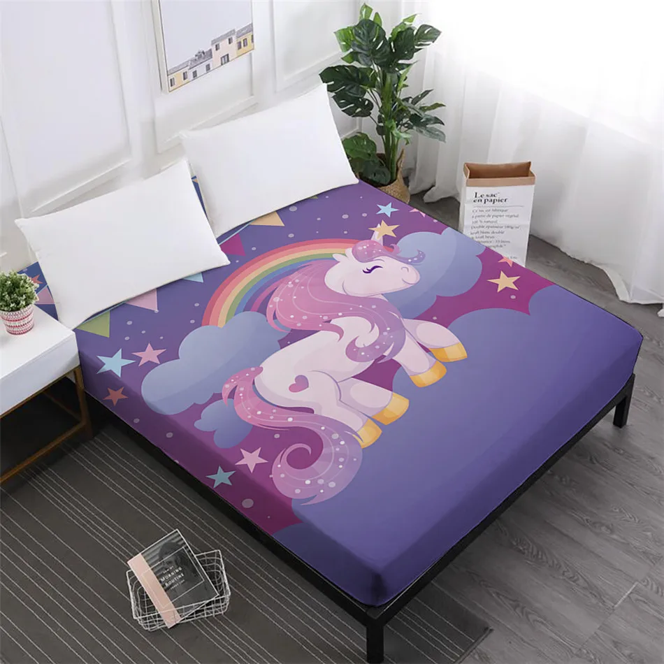 Unicorn Series Bed Sheets Cute Cartoon Print Fitted Sheet Girls Kids Sweet Sheets 100 Polyester Mattress