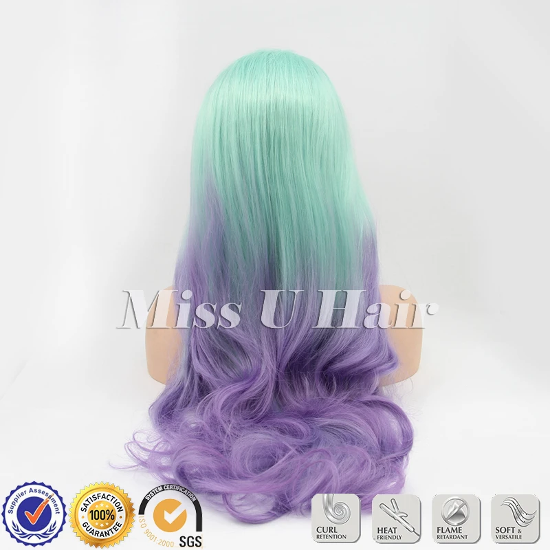 Purple Hair Dye Green Ombre Colored Wigs Long Light Green