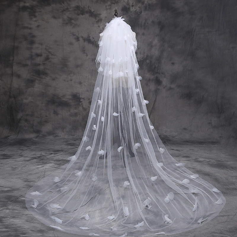 Hot Sale Women Beige Cut Edge Three Layer 3 Meters Wedding Long Veils Ivory Bridal Tulle Cathedral | Свадьбы и торжества