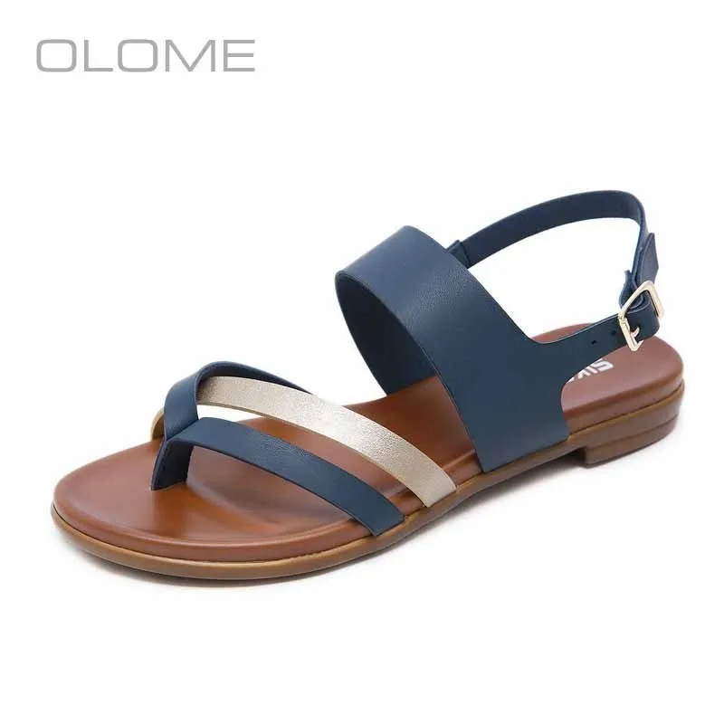 

OLOME new super fire personality versatile Fashion Buckle Comfort Round Folded Sandals women's female large size35-41