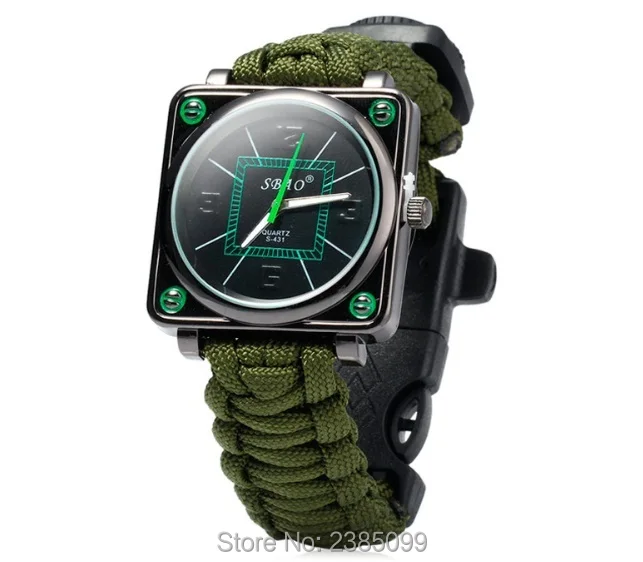 

Free shipping!Multifunctional hiking outdoor survival paracord with watch.whistle.compass outdoor multifunction survival tools
