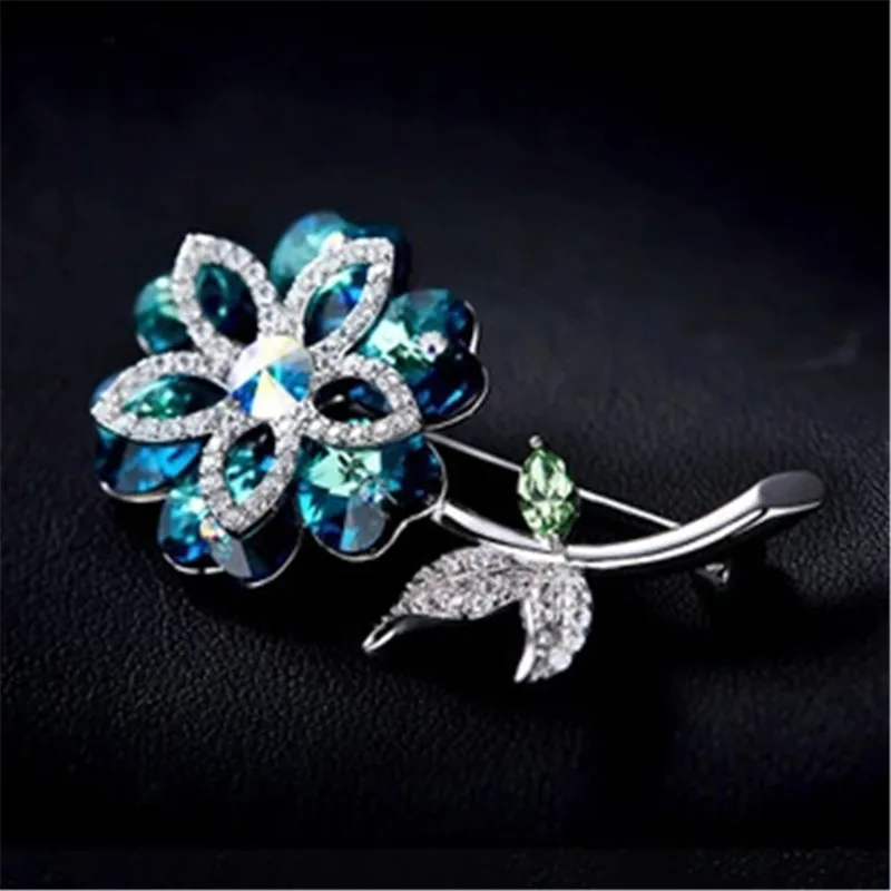 Colorful Flowers Brooches Pins Fashion Jewelry Purple Crystal Inlaid