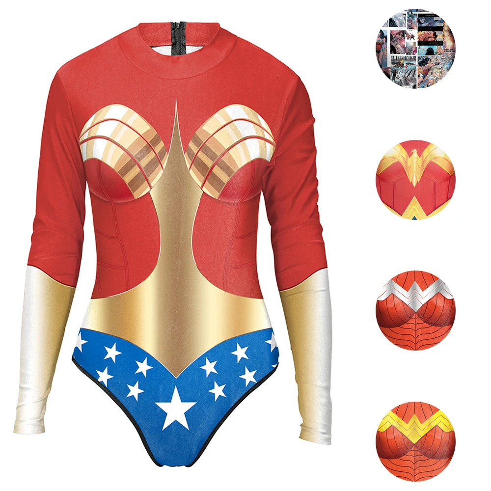 Wonder Woman Surfing Wear One Piece Long Sleeve Swimwear Cosplay