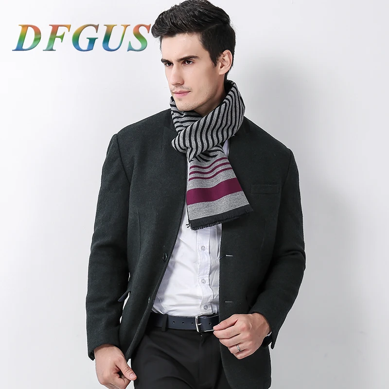 High Quality Men's Cashmere Winter Scarf Luxury Designer Men Classic Stripe Warm Scarf Shawl