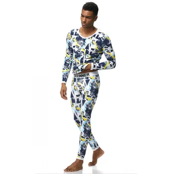 

Men's Underwear Pure Cotton Printed Housewear Thin Basic Men's Warm Underwear Suits Long Johns(for A Set)