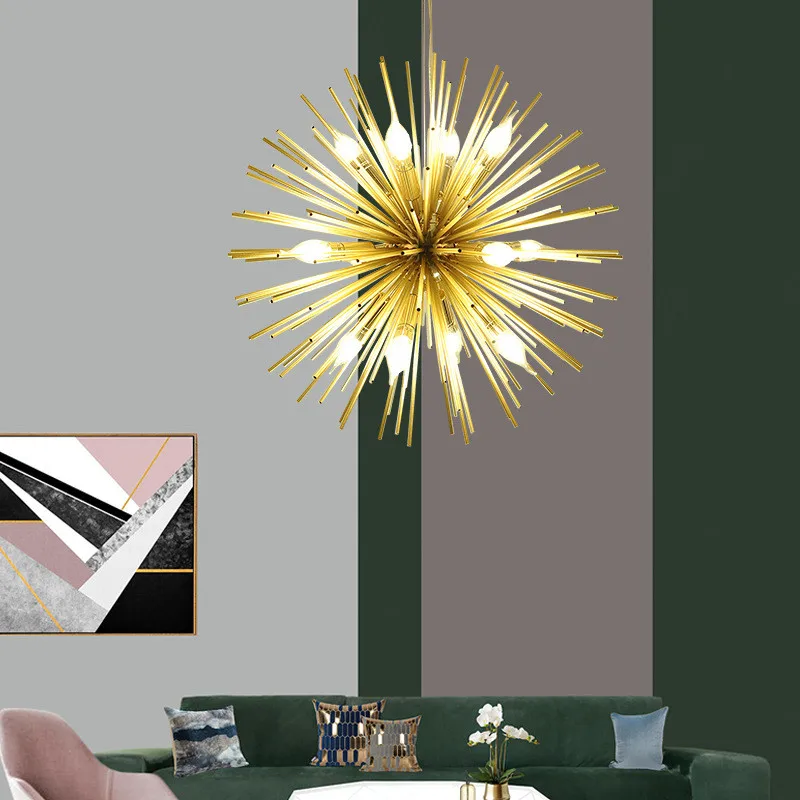 Звездное пожелание пост-современный золотой фейерверк Люстра для гостиной Ресторан светодиодная Радиационная Сфера художественный дизайнер венгинг освещение
