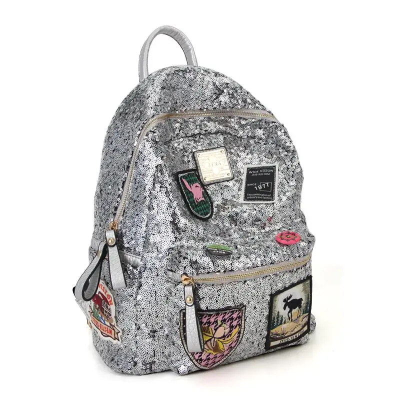 Free shipping Japanese and Korean fashion Medal badge embroidered sequins beads fashion casual backpack