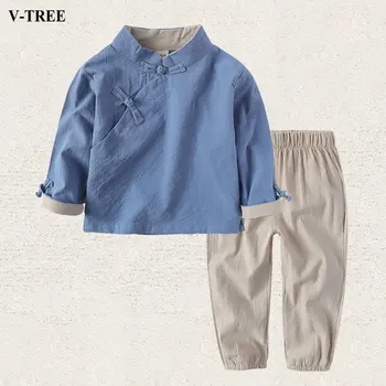 

Chinese Style Boys Clothing Sets Suit For Girls Children Hanfu Photo Clothes Sets Linen Kid Autumn Winter Suit Toddler Costumes
