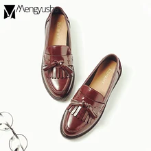 Туфли-оксфорды в британском стиле; женские эспадрильи с бахромой; женская обувь на плоской подошве из лакированной кожи; женские броги с бахромой; лоферы; мокасины на платформе