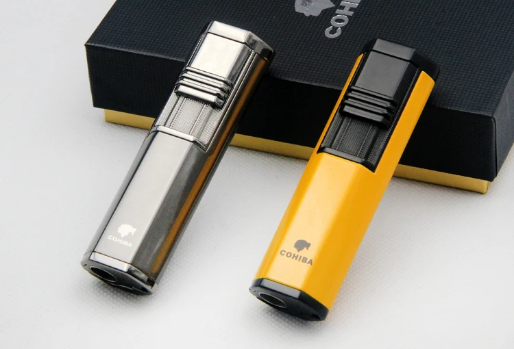 

COHIBA Metal Windproof 2 Torch Jet Flame Cigar Lighter Pocket Refillable Lighters With Cigar Punch