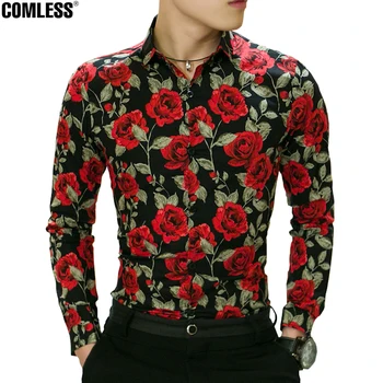 

Camisa Masculina 2018 New Spring Flower Printed Shirt Men Long Sleeve Slim Casual Mens Shirts Chemise Homme Brand Clothing XXXL