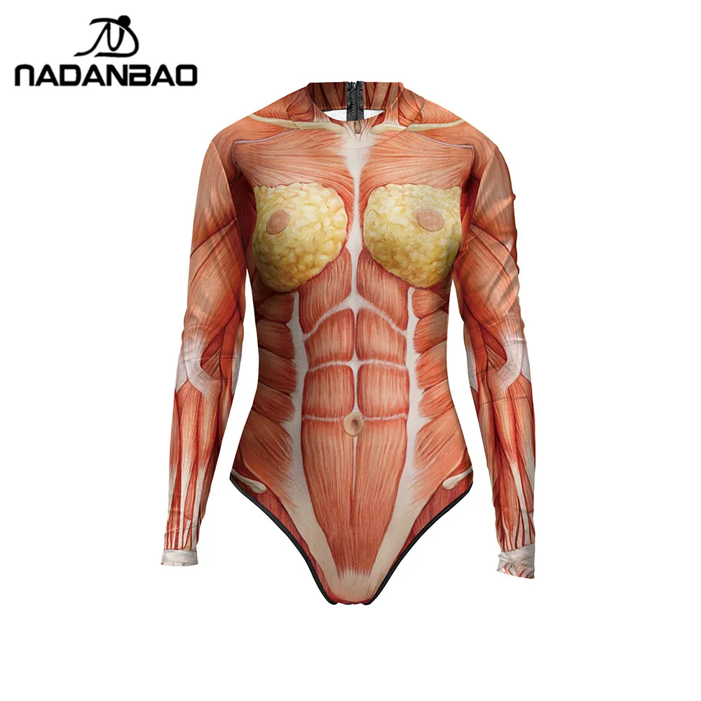 NADANBAO 2021 Хэллоуин Цельный купальник с длинным рукавом на молнии 3D печатных орган
