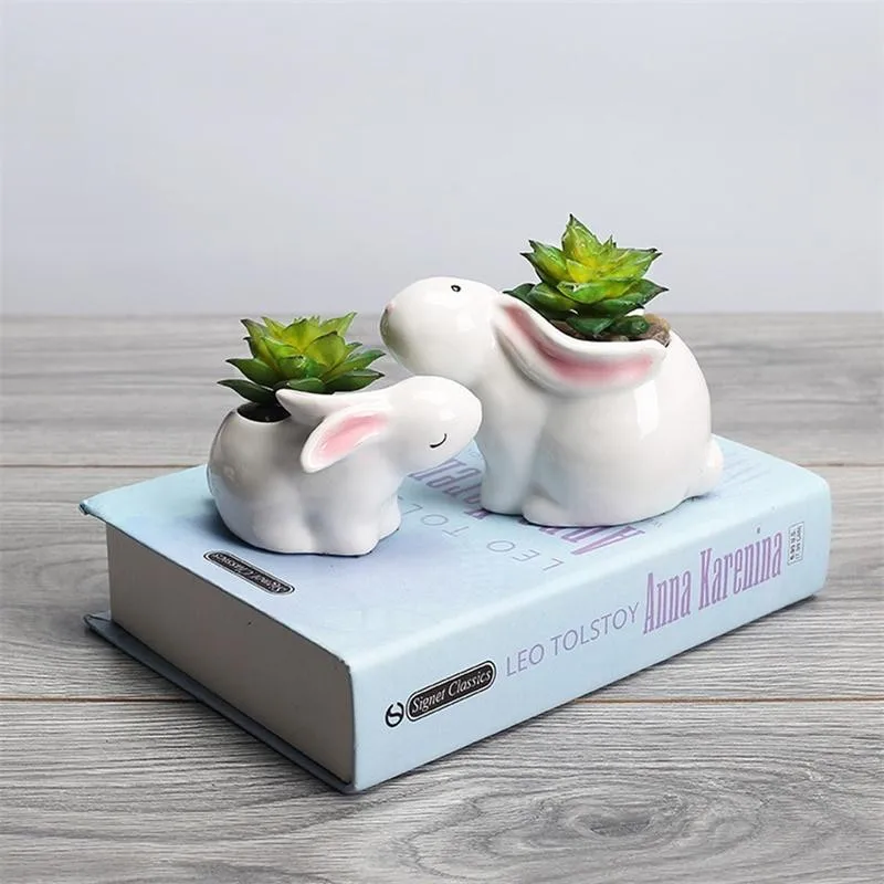 

Cute Rabbits Flowerpot Succulents Small Ceramic Flower Pot Table Desktop Green Planters Small Bonsai Pots Home Decoration