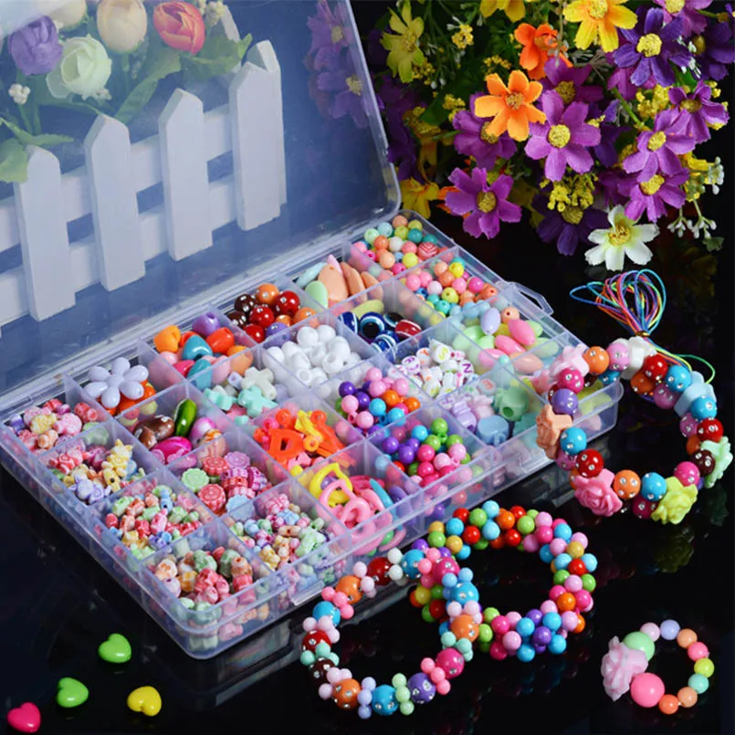 buy 550-700PCS DIY Colorful Acrylic Beads Girls Puzzle Toy Jewelry Necklace Bracelet Handmade String Be