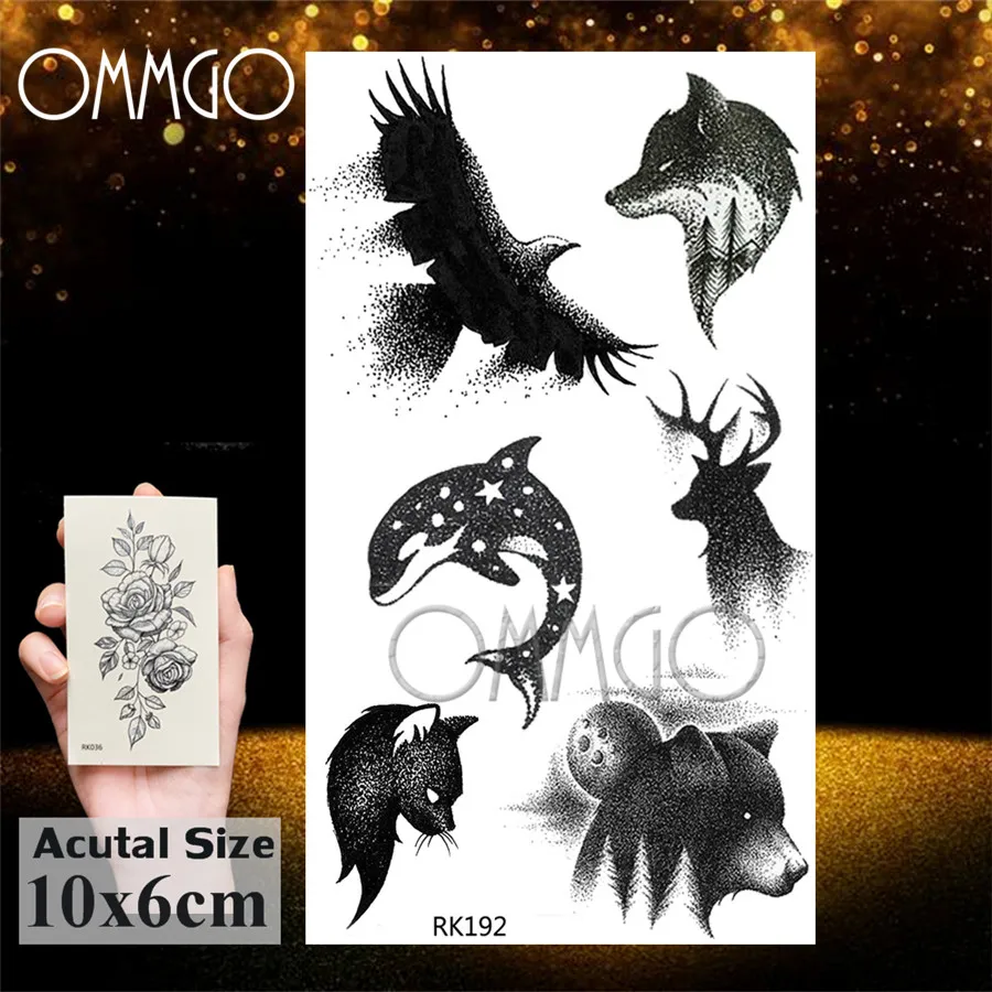 ORK192 OMMGO, Орел, птица, волк, Временные татуировки, наклейки, дельфин, лось, нарисованные поддельные татуировки, маленькие животные, на заказ, татуировки для женщин, мужской боди-арт - Цвет: ORK192
