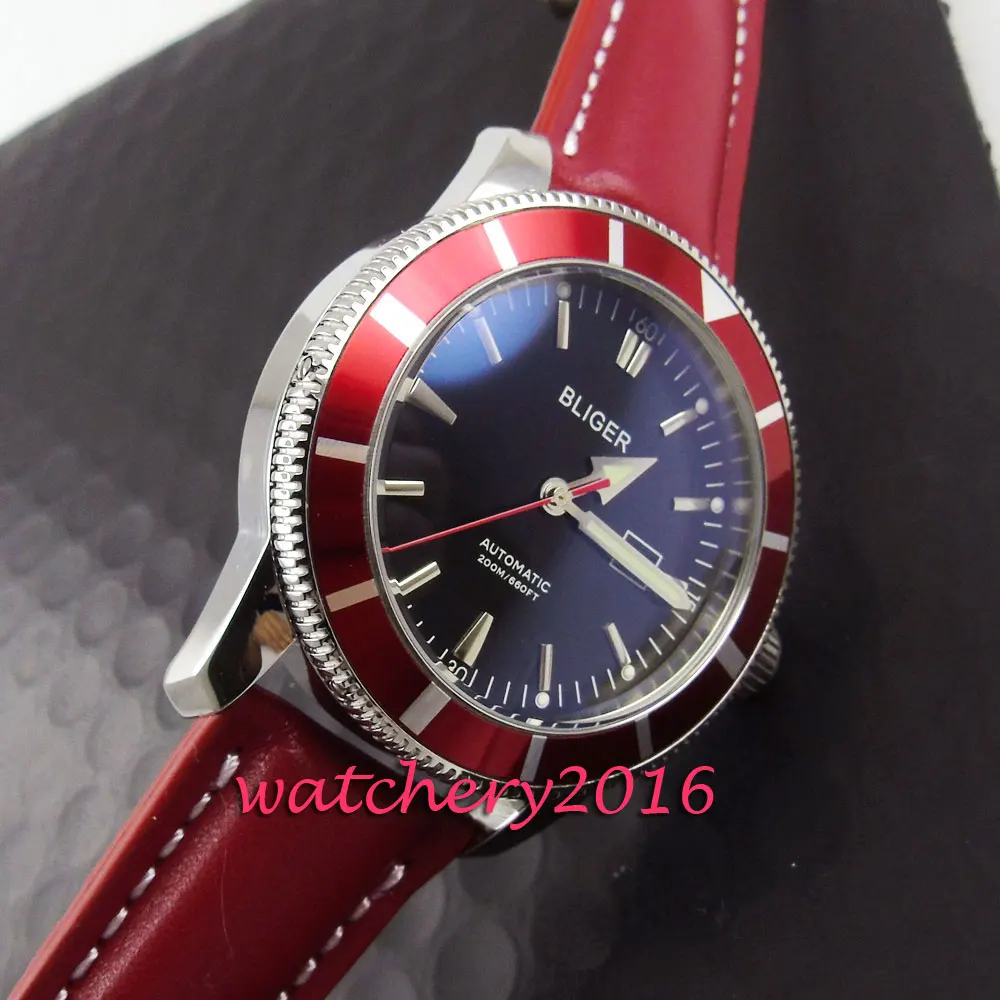 

Luxury Brand 46mm bliger black dial Rotating bezel Stainless steel Case Date Leather strap Automatic men's Mechanical Watch