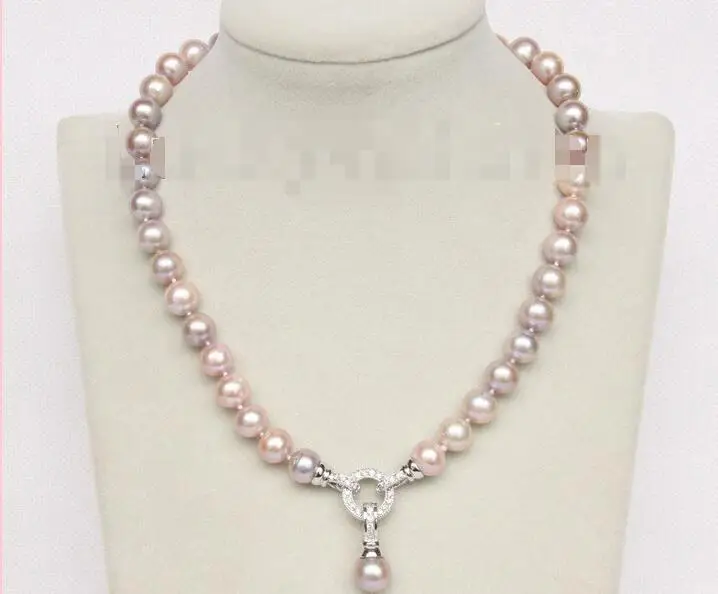 

Hot selling free shipping******* 17" 11mm natural round purple pearl necklace pendant Platinum Plated clasp j9829