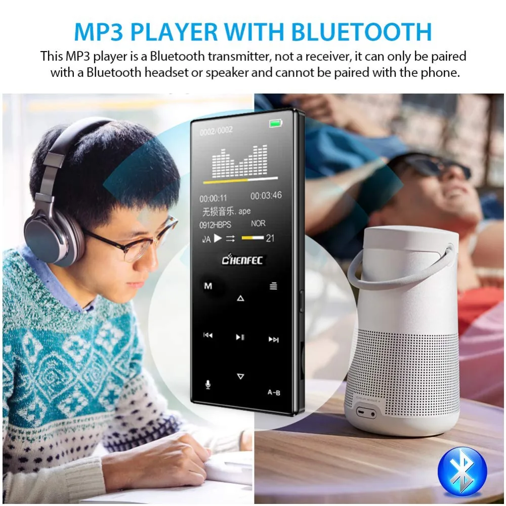 mp3-плеер с шагомером, Bluetooth 4,2, встроенный динамик, металлический плейер с fm-радио, поддержка SD карты до 128 ГБ