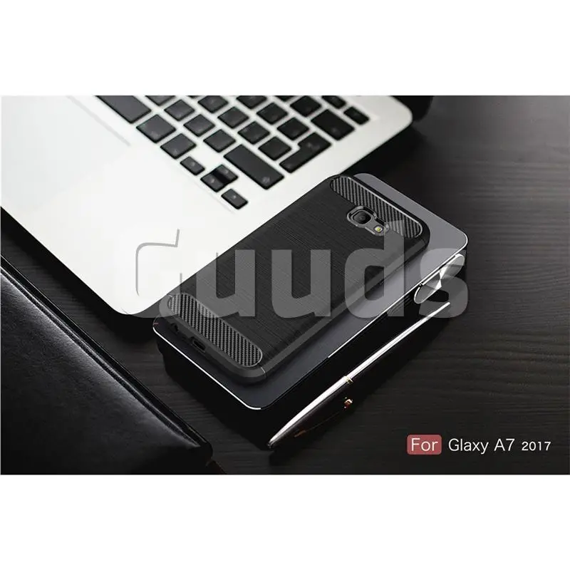 Luxury Carbon Fiber Brushed Wire Drawing Silicone TPU Back Cover for Samsung Galaxy A7 2017 A720 (Black)