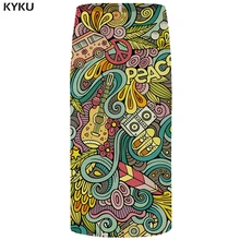 KYKU музыкальные юбки женские цветные офисные юбки карандаш Харадзюку Сарафаны с 3d принтом машины Повседневные Вечерние женские юбки s