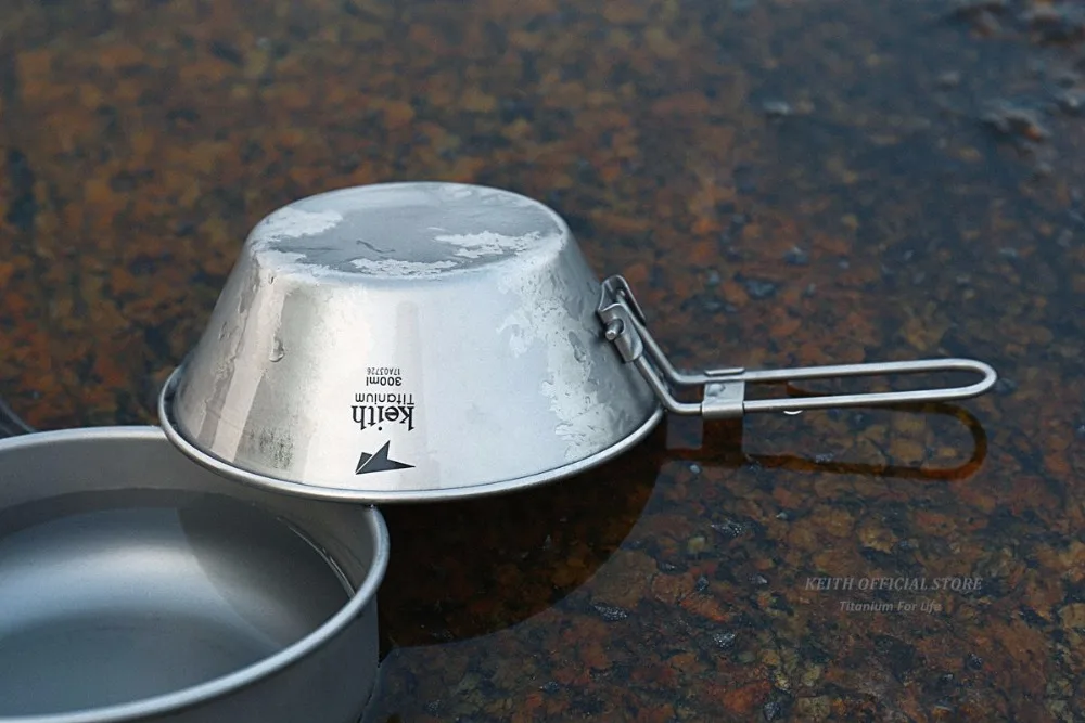 Keith camping tazón de titanio con mango plegable ultraligero inferior plegable Boles y cuencos Utensilios de cocina Vajilla cubiertos 300 ml sólo 50g ti5320