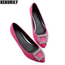 Женская обувь на плоской подошве; Лоферы со стразами; флоковые туфли с острым носком; туфли с металлическими украшениями; шлёпанцы; большие размеры; черный, фиолетовый, красный