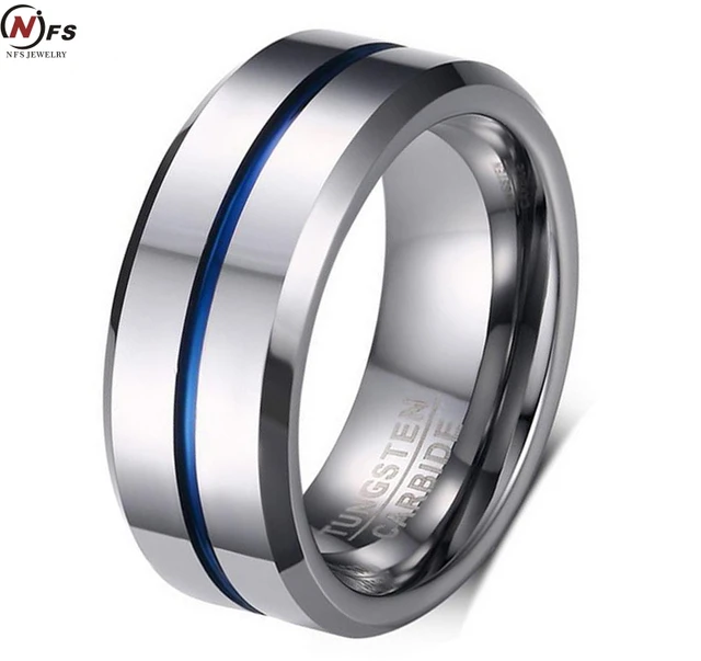 Nfs Men S Rings White Plated Fashion Thin Blue Line Tungsten Ring Nfs Men S Rings White Plated Fashion Thin Blue Line Tungsten Ring Wedding Brand 8mm Carbide