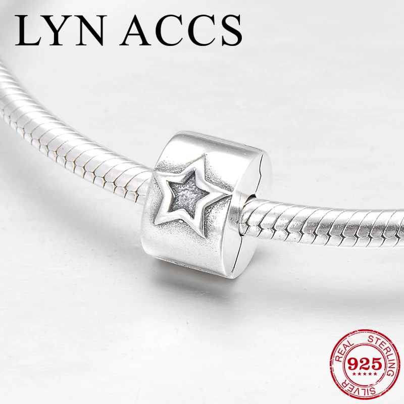 

Five-pointed star round 925 Sterling Silver charm clips Lock Metal beads Fit Original Pandora Charms Bracelet Jewelry making
