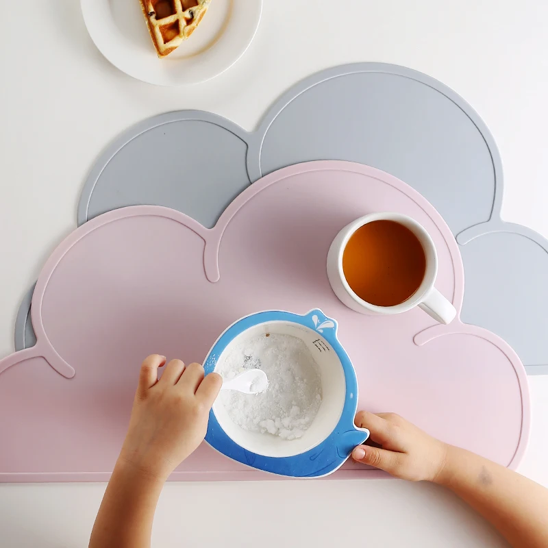Cute Silicone Placemat Baby Kids Dining Plate Mats Anti-Slip Silicone Table Mat Cloud Shaped Home Kitchen Pads Table Accessories (6)