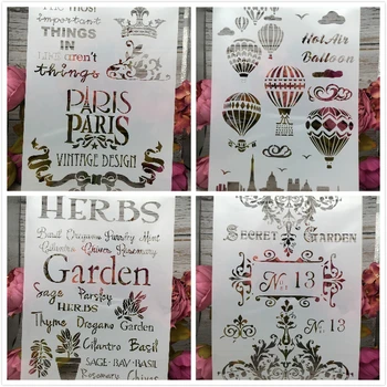 

4Pcs New A4 Paris Garden French Balloon DIY Layering Stencils Painting Scrapbook Coloring Embossing Album Decorative Template