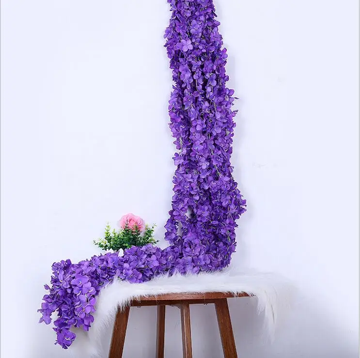 Purple Искусственные цветы из ротанга шелковые цветы искусственная Виноградная лоза цветы лоза отель вечерние свадебные украшения Качество поддельные ротанга виноградные листья - Цвет: Purple
