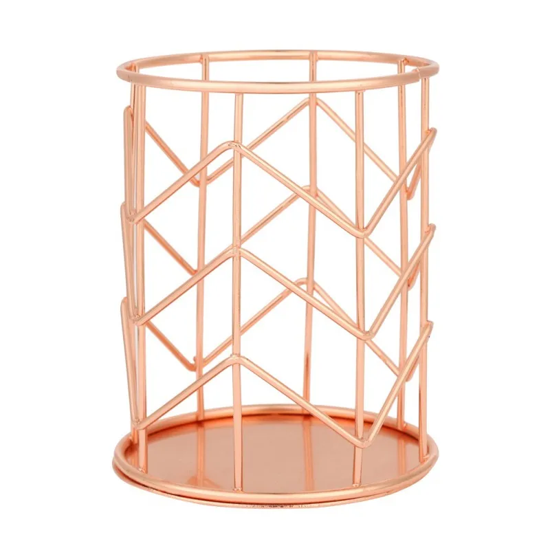 2019 Nordic Simplicity Rose Gold Metal Iron Storage Basket Combination Holder Desk Desktop Accessories Stationery Organizer