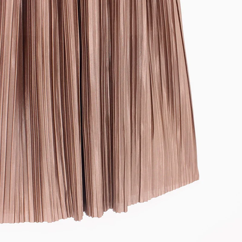 Новая женская мода длинные юбки эластичные размера плюс высокая талия плиссированные макси юбки Saia блестящая металлическая шелковая Корейская балетная пачка юбка