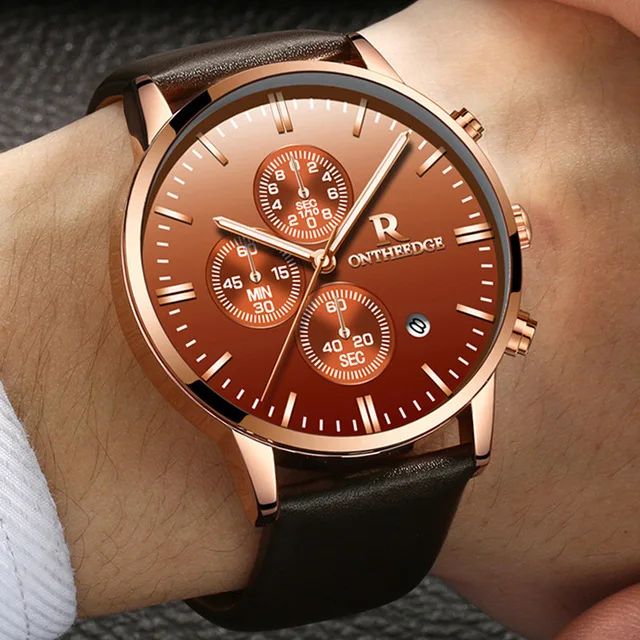 

Zegarki Meskie Fashion Genuine Leather Watches Man Quartz Auto Date Chronograph Wristwatches Men's Business Watch Hot relogio