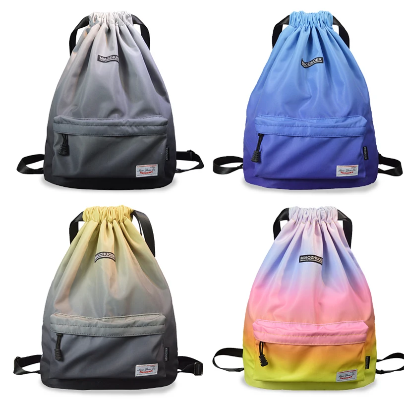 Multiolor band net drawstring backpack with waterproof nylon capacity ...