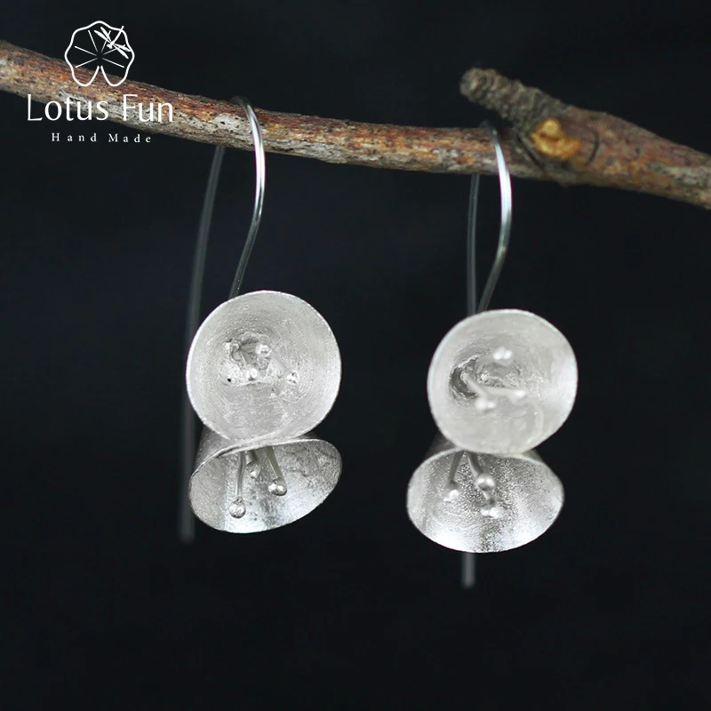 

Lotus Fun Real 925 Sterling Silver Natural Original Handmade Fine Jewelry Vintage Petunia Flower Drop Earrings for Women Brincos